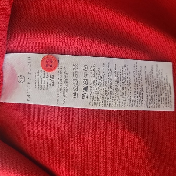 Philipp Plein Short  Sleeve Polo Shirt Sz Xl Red Skull Embroidered Logo Gothic - Picture 8 of 8